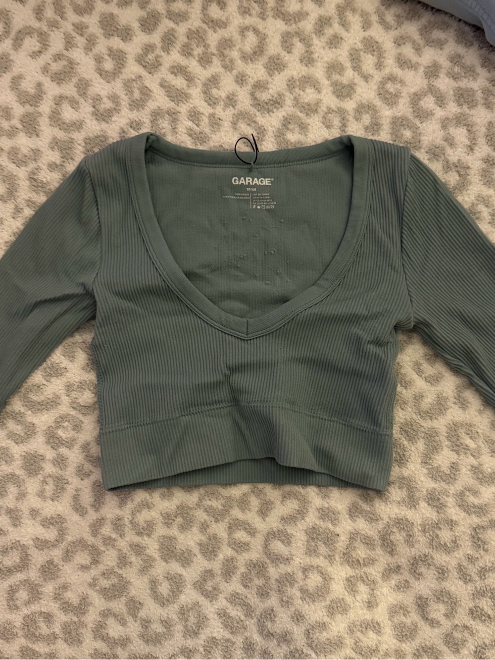 Garage Ribbed V-Neck Cropped Top - Dusty Green